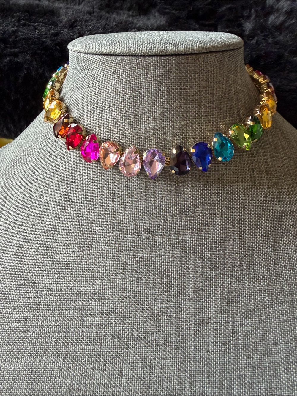 Multicolor Teardrop Crystal Choker Necklace - Gold Finish